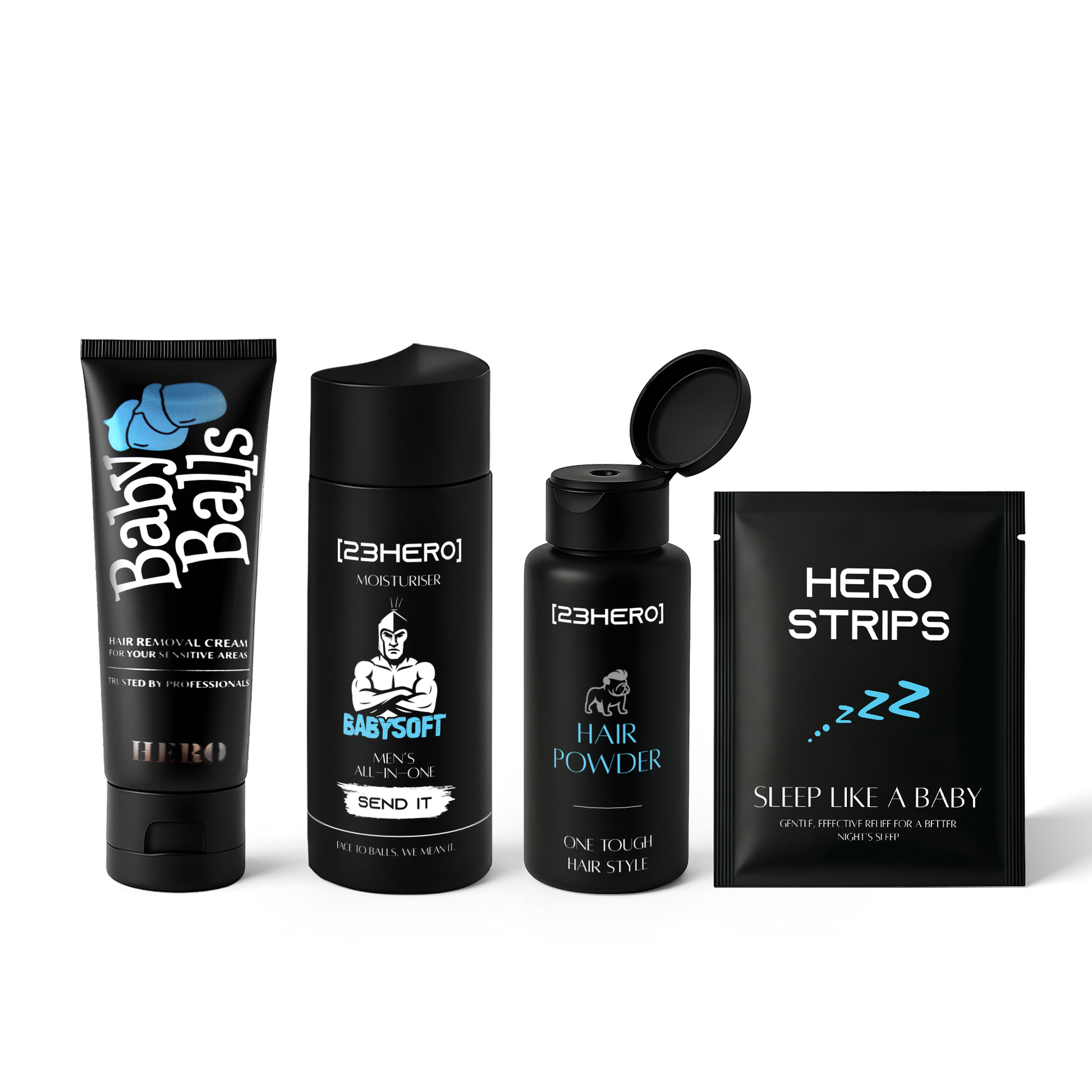 hair removal cream, all in 1 moisturiser, hair powder and nasal strips. 